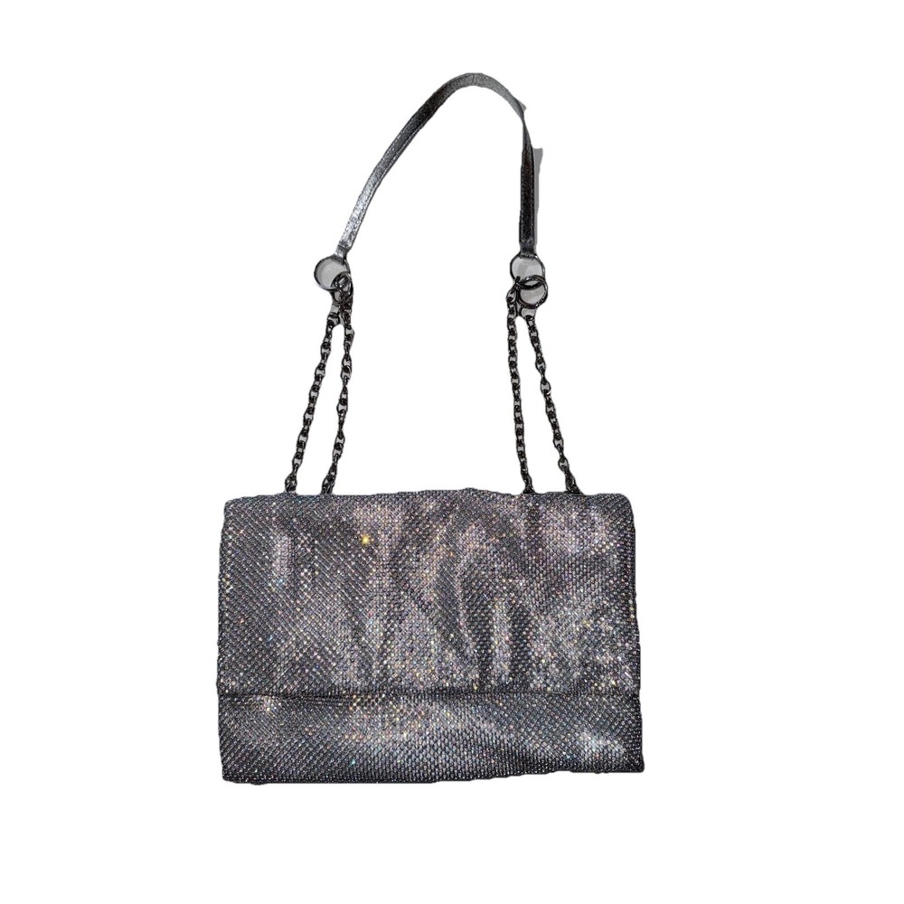 House of Want Diamante‎ Shoulder Bag Silver Vegan Chain NWT MSRP $128 Sparkly